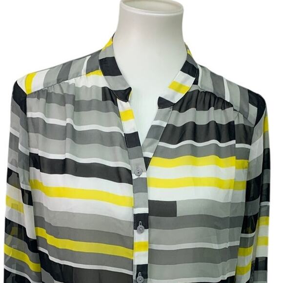 Worthington Womens Medium Polyester Long Sleeve Sheer Striped Button Up Shirt - Picture 2 of 6